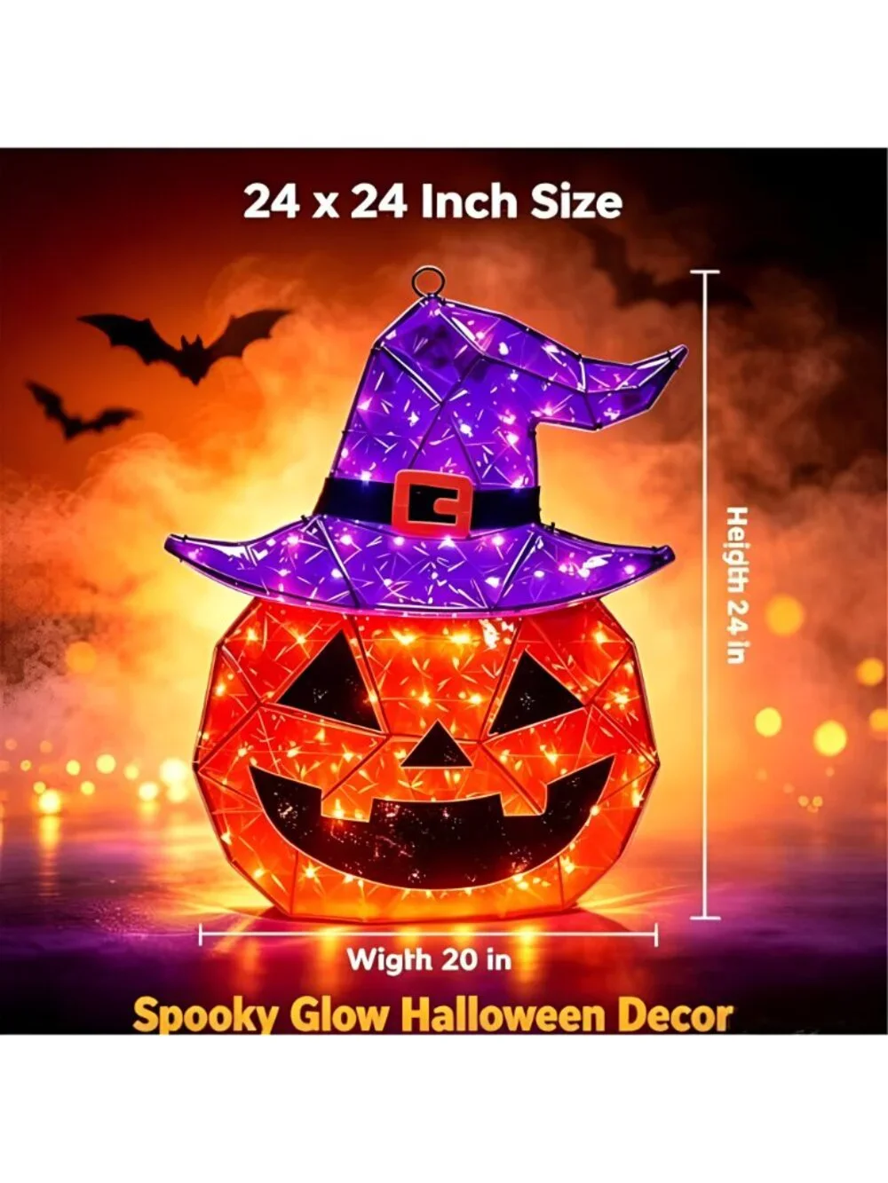 Halloween Decorations Outdoor, 24 Inch Light Up Pumpkin Witch Hat